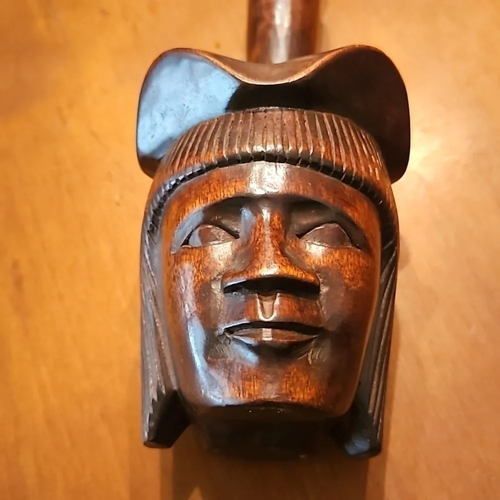 Vintage Tribal Carved Man Face Wood Dipper Pot Candle Wall Sconce